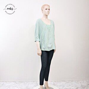 NWT Anthropologie Boho Crochet Long Sleeve Blouse Green Women XL